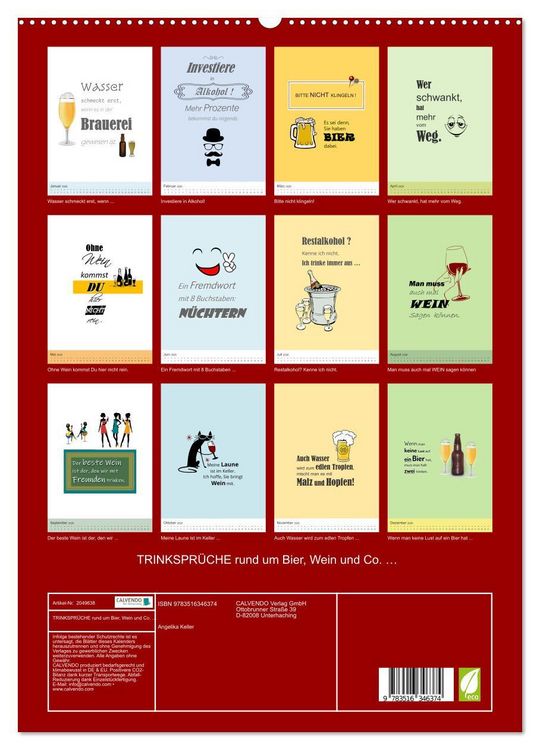 Produktbild: TRINKSPR&Uuml;CHE rund um Bier, Wein und Co. &hellip; (hochwertiger Premium Wandkalender 2026 DIN A2 hoch), Kunstdruck in Hochglanz