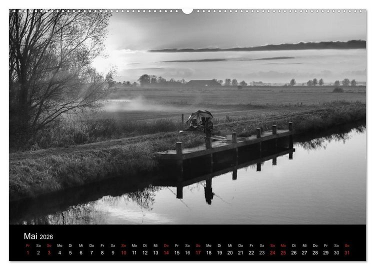 Produktbild: Ost-Friesische Schwarz-Wei&szlig;-Ansichten (Wandkalender 2026 DIN A2 quer), CALVENDO Monatskalender