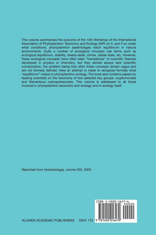 Produktbild: Phytoplankton and Equilibrium Concept: The Ecology of Steady-State Assemblages