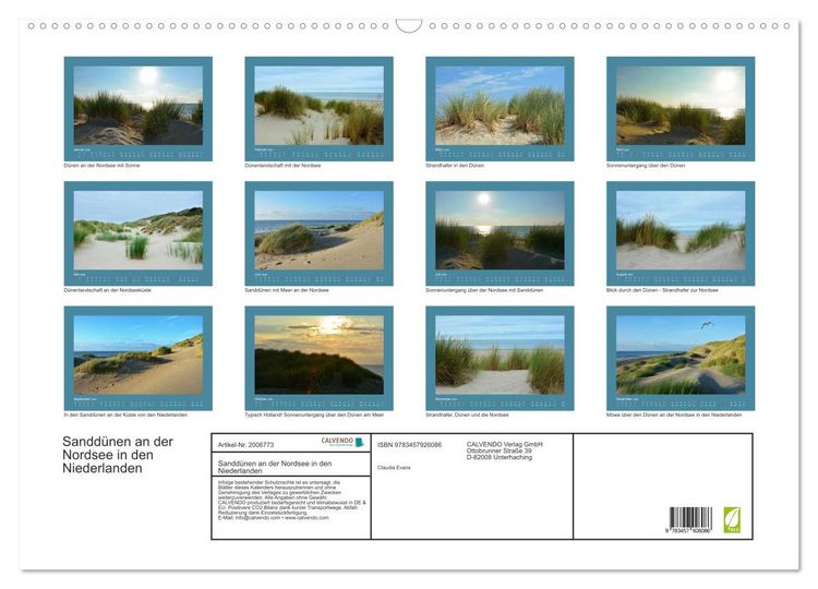 Produktbild: Sandd&uuml;nen an der Nordsee in den Niederlanden (Wandkalender 2026 DIN A2 quer), CALVENDO Monatskalender