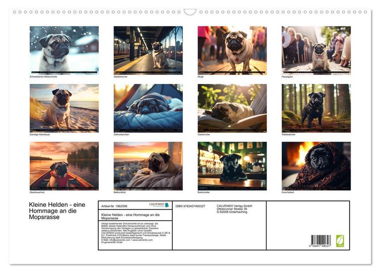 Produktbild: Kleine Helden - eine Hommage an die Mopsrasse (Wandkalender 2026 DIN A2 quer), CALVENDO Monatskalender