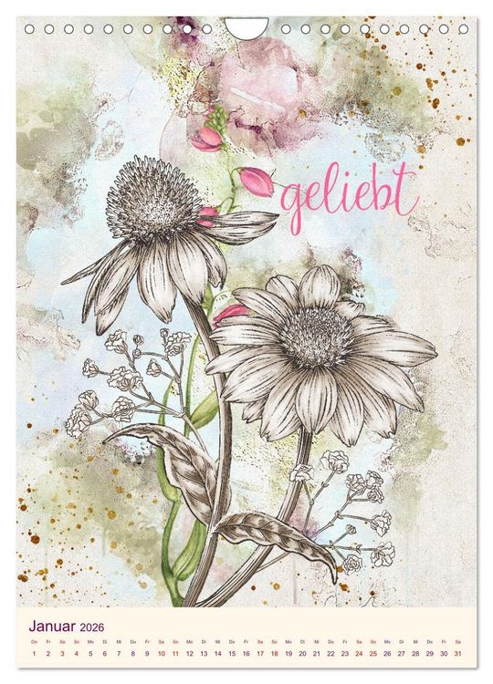 Produktbild: Aquarell Blumenmalerei mit Spr&uuml;chen (Wandkalender 2026 DIN A4 hoch), CALVENDO Monatskalender