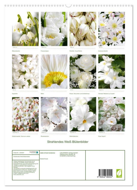 Produktbild: Strahlendes Wei&szlig; Bl&uuml;tenbilder (hochwertiger Premium Wandkalender 2026 DIN A2 hoch), Kunstdruck in Hochglanz