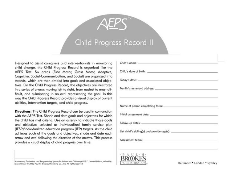Produktbild: Assessment, Evaluation, and Programming System for Infants and Children (Aeps(r)), Child Progress Record II