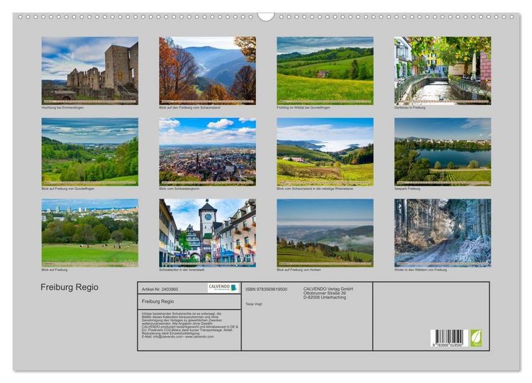 Produktbild: Freiburg Regio (Wandkalender 2027 DIN A2 quer), CALVENDO Monatskalender
