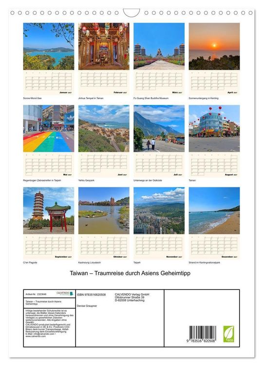 Produktbild: Taiwan &ndash; Traumreise durch Asiens Geheimtipp (Wandkalender 2027 DIN A3 hoch), CALVENDO Monatskalender