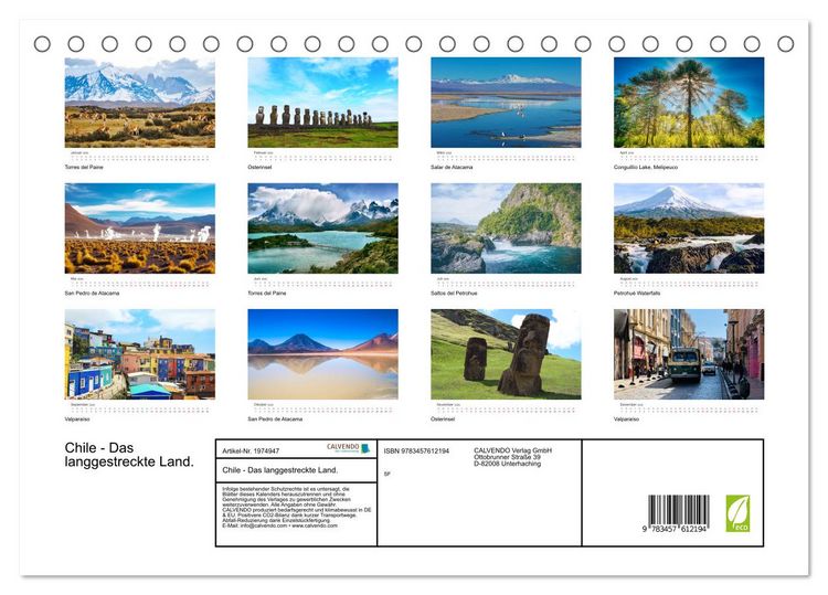 Produktbild: Chile - Das langgestreckte Land. (Tischkalender 2026 DIN A5 quer), CALVENDO Monatskalender