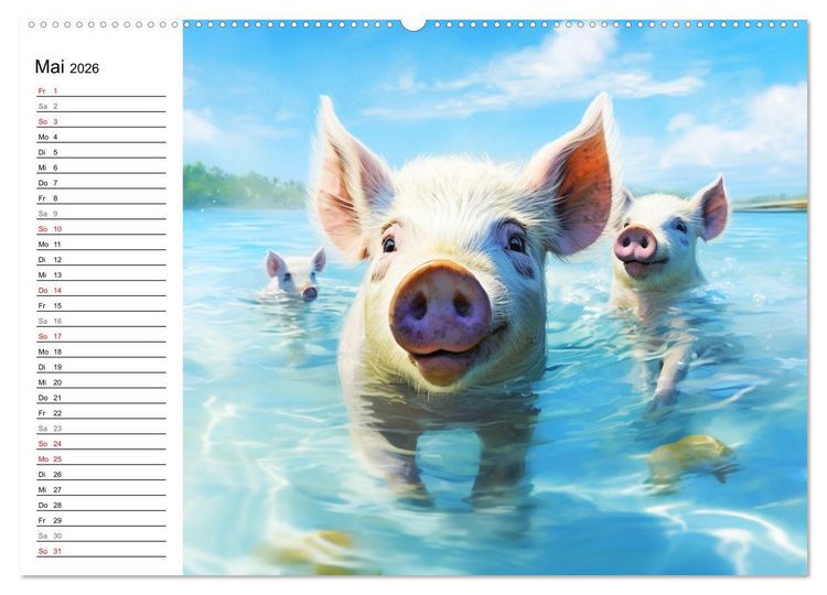 Produktbild: Schweinereien in der Karibik. Sonne und Spa&szlig; mit schwimmenden Schweinen (hochwertiger Premium Wandkalender 2026 DIN A2 quer), Kunstdruck in Hochglanz