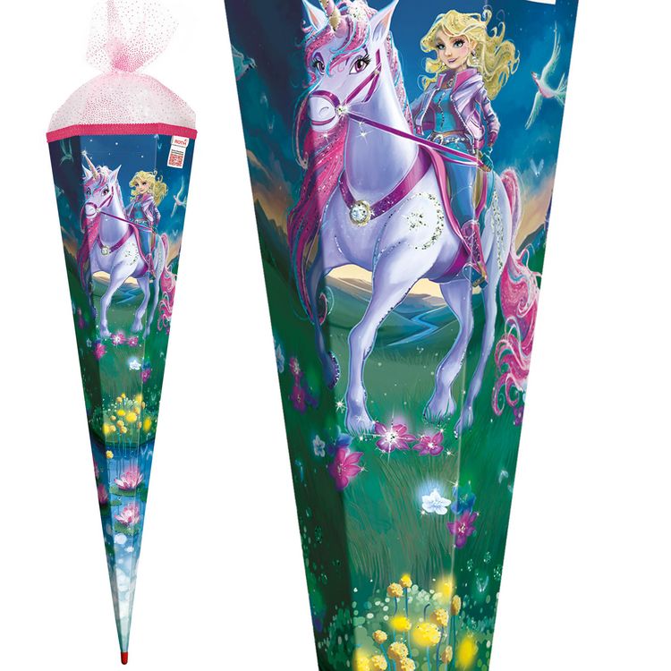 Produktbild: Motivschult&uuml;te, Magische Einhornreiterin, 85 cm, Glitter, Organza, Glitterborte