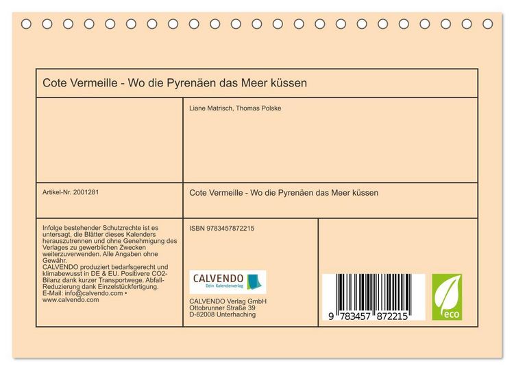 Produktbild: Cote Vermeille - Wo die Pyren&auml;en das Meer k&uuml;ssen (Tischkalender 2026 DIN A5 quer), CALVENDO Monatskalender