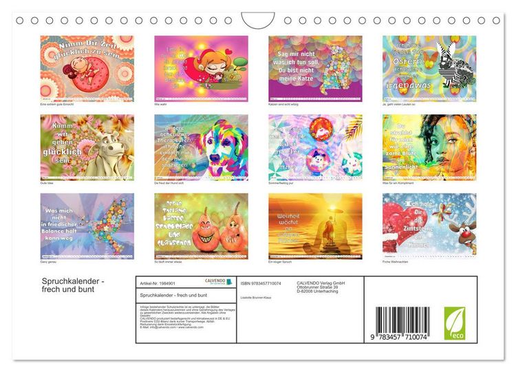 Produktbild: Spruchkalender - frech und bunt (Wandkalender 2026 DIN A4 quer), CALVENDO Monatskalender