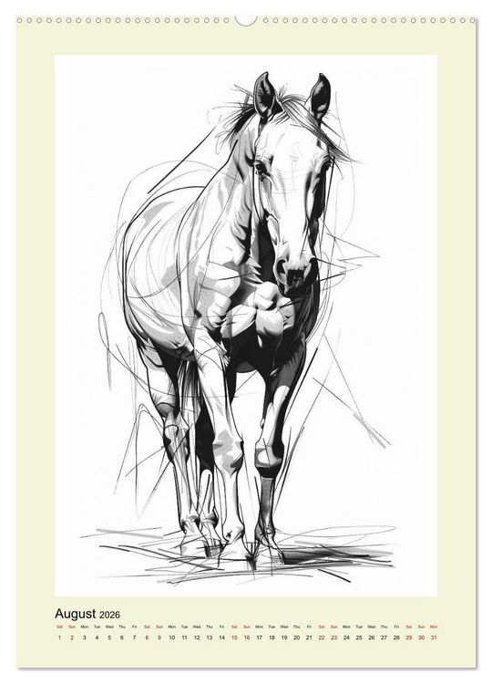 Produktbild: Sketchy Power Horses (High Quality Premium Wall Calendar 2026 DIN A2 portrait),CALVENDO 12 Month Wall Calendar