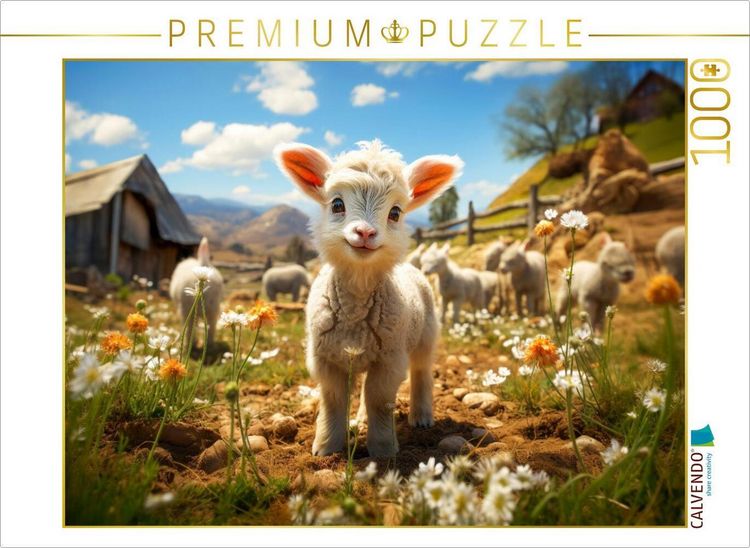 Produktbild: CALVENDO Puzzle Lamm, ich bin gl&uuml;cklich hier | 1000 Teile Lege-Gr&ouml;&szlig;e 64x48cm Foto-Puzzle f&uuml;r gl&uuml;ckliche Stunden