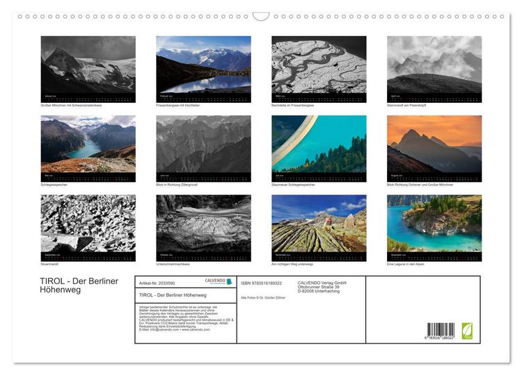 Produktbild: TIROL - Der Berliner H&ouml;henweg (Wandkalender 2026 DIN A2 quer), CALVENDO Monatskalender