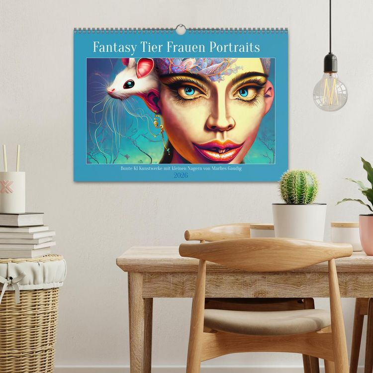 Produktbild: Fantasy Tier Frauen Portraits (Wandkalender 2026 DIN A3 quer), CALVENDO Monatskalender