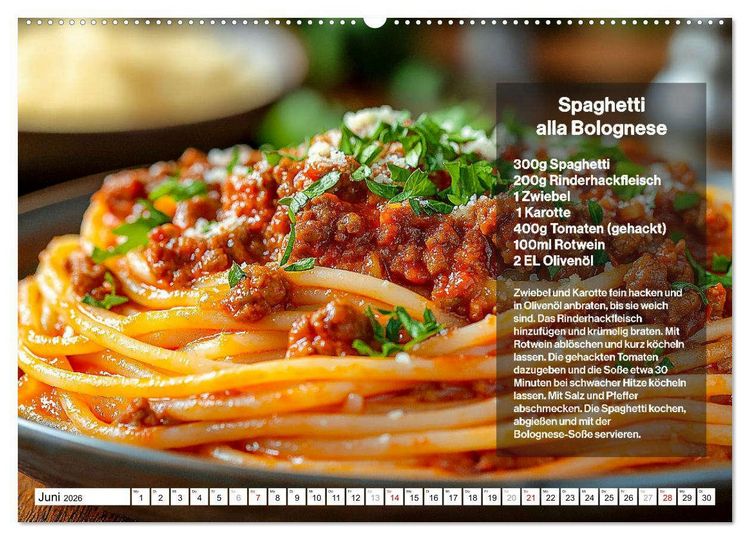 Produktbild: Italienische Spaghetti Rezepte - Leckere So&szlig;en f&uuml;r jeden Monat (Wandkalender 2026 DIN A2 quer), CALVENDO Monatskalender