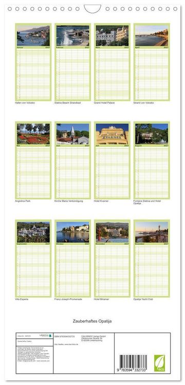 Produktbild: Familienplaner 2027 - Zauberhaftes Opatija mit 5 Spalten (Wandkalender, 21 x 45 cm) CALVENDO