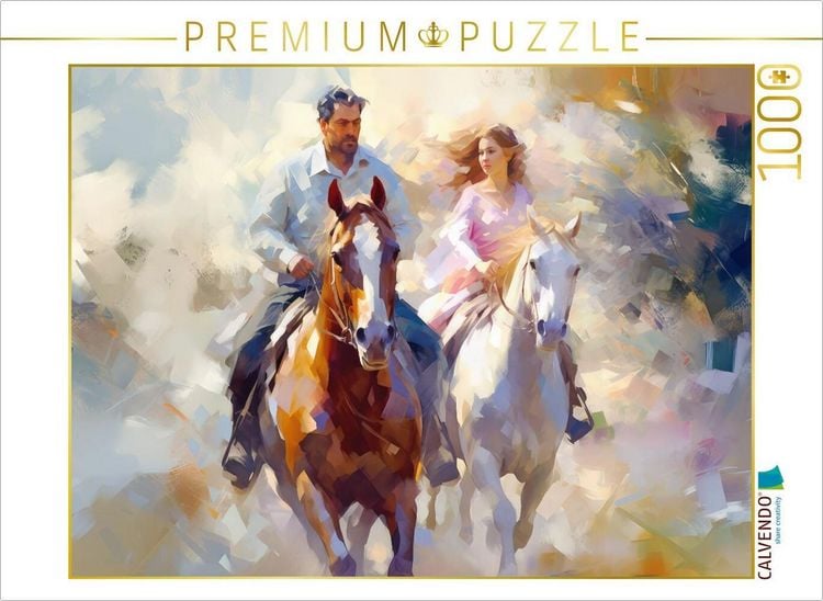 Produktbild: CALVENDO Puzzle Ein Paar reitet los | 1000 Teile Lege-Gr&ouml;&szlig;e 64x48cm Foto-Puzzle f&uuml;r gl&uuml;ckliche Stunden