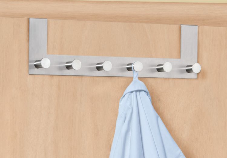 Produktbild: T&uuml;rgarderobe Edelstahl Mod. Celano, 6 Haken, f&uuml;r T&uuml;rfalzst&auml;rken bis 2 cm