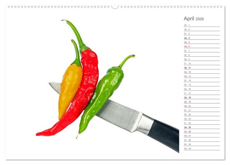 Produktbild: Echt scharf - Der Chili-K&uuml;chen-Planer (Wandkalender 2026 DIN A2 quer), CALVENDO Monatskalender