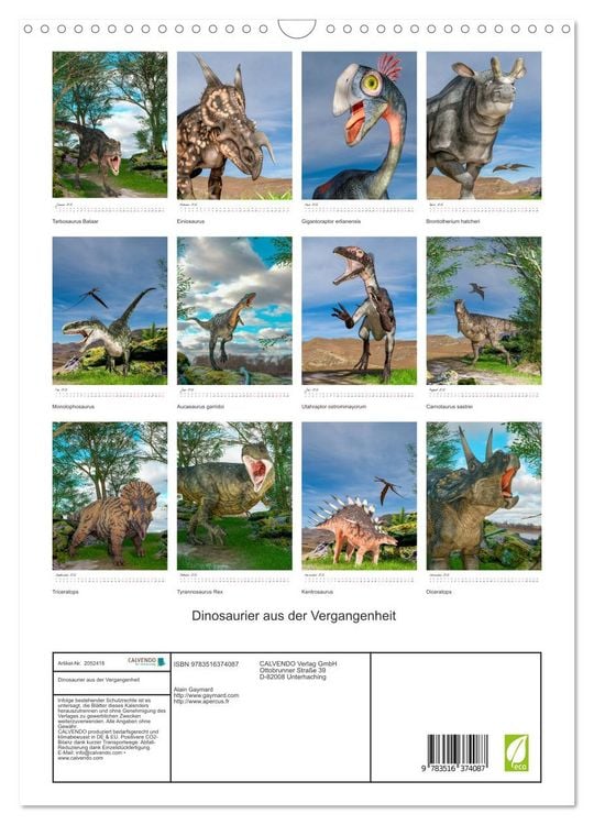 Produktbild: Dinosaurier aus der Vergangenheit (Wandkalender 2026 DIN A3 hoch), CALVENDO Monatskalender