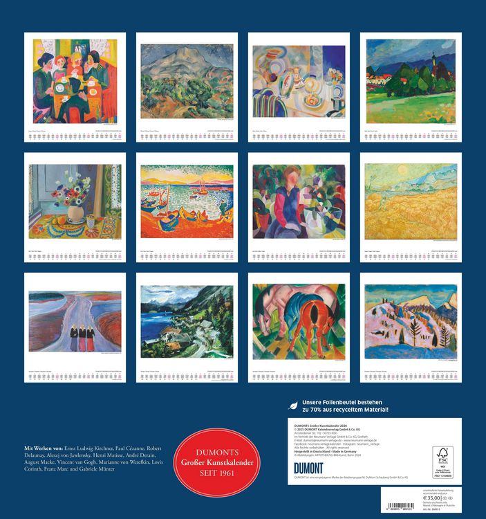 Kunstkalender 2026: Berühmte Meisterwerke Der Klassischen Moderne: Wandkalender 2026 Groß Mit 12 Kunstwerken In Hochwertigem Druck Für Zuhause & Büro
