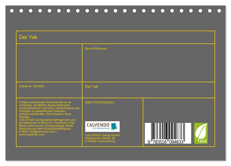 Produktbild: Der Yak (Tischkalender 2026 DIN A5 quer), CALVENDO Monatskalender
