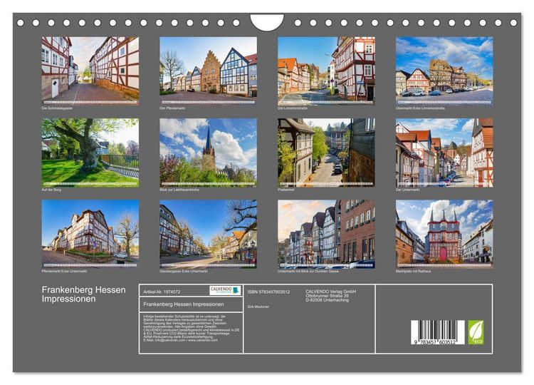 Produktbild: Frankenberg Hessen Impressionen (Wandkalender 2026 DIN A4 quer), CALVENDO Monatskalender