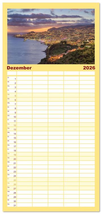 Produktbild: Familienplaner 2026 - Wundersch&ouml;nes Madeira mit 5 Spalten (Wandkalender, 21 x 45 cm) CALVENDO