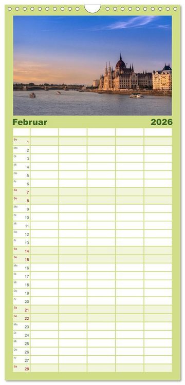 Produktbild: Familienplaner 2026 - Budapest: zwischen Parlamentsgeb&auml;ude und Burgpalast mit 5 Spalten (Wandkalender, 21 x 45 cm) CALVENDO