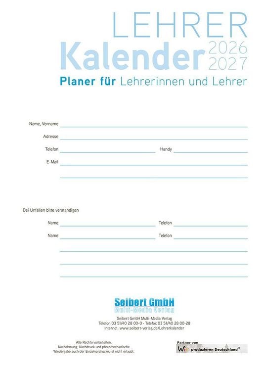 Produktbild: Lehrerkalender - Planer f&uuml;r Lehrerinnen und Lehrer 2026/27