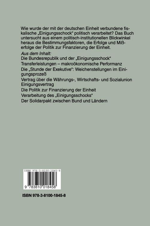 Produktbild: Die Finanzierung der deutschen Einheit