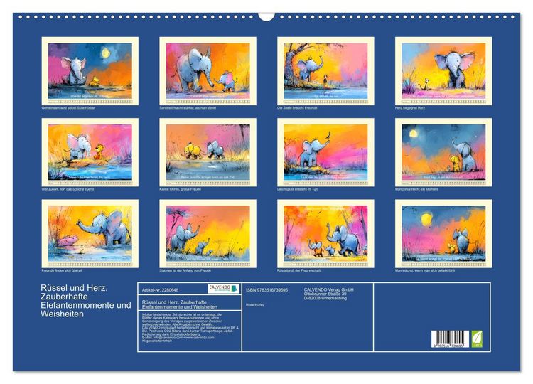 Produktbild: R&uuml;ssel und Herz. Zauberhafte Elefantenmomente und Weisheiten (Wandkalender 2026 DIN A2 quer), CALVENDO Monatskalender
