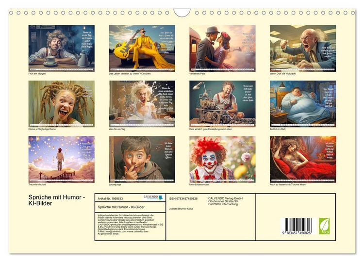 Produktbild: Spr&uuml;che mit Humor - KI-Bilder (Wandkalender 2026 DIN A3 quer), CALVENDO Monatskalender