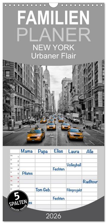 Produktbild: Familienplaner 2026 - NEW YORK Urbaner Flair mit 5 Spalten (Wandkalender, 21 x 45 cm) CALVENDO