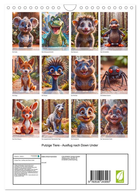 Produktbild: Putzige Tiere - Ausflug nach Down Under (Wandkalender 2026 DIN A4 hoch), CALVENDO Monatskalender