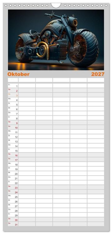 Produktbild: Familienplaner 2027 - Motorrad illusionen mit 5 Spalten (Wandkalender, 21 x 45 cm) CALVENDO