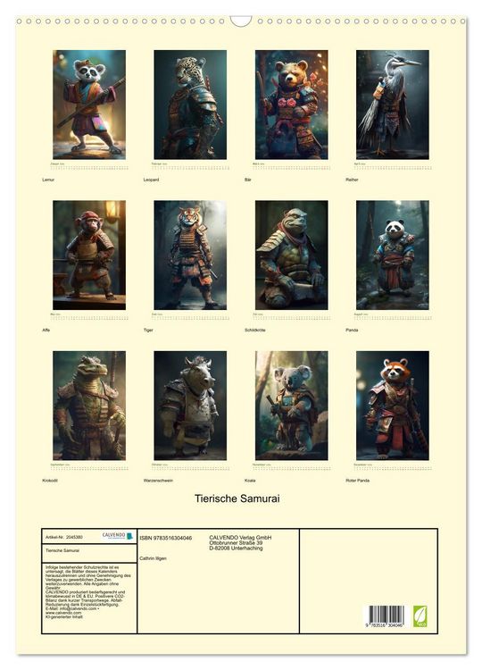 Produktbild: Tierische Samurai (Wandkalender 2026 DIN A2 hoch), CALVENDO Monatskalender
