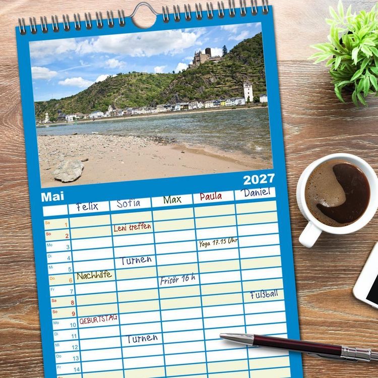 Produktbild: Familienplaner 2027 - Oberes Mittelrheintal Sehnsuchtsziel f&uuml;r Romantiker mit 5 Spalten (Wandkalender, 21 x 45 cm) CALVENDO