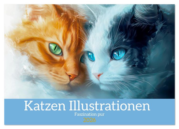 Produktbild: Katzen Illustrationen - Faszination pur (Wandkalender 2026 DIN A3 quer), CALVENDO Monatskalender