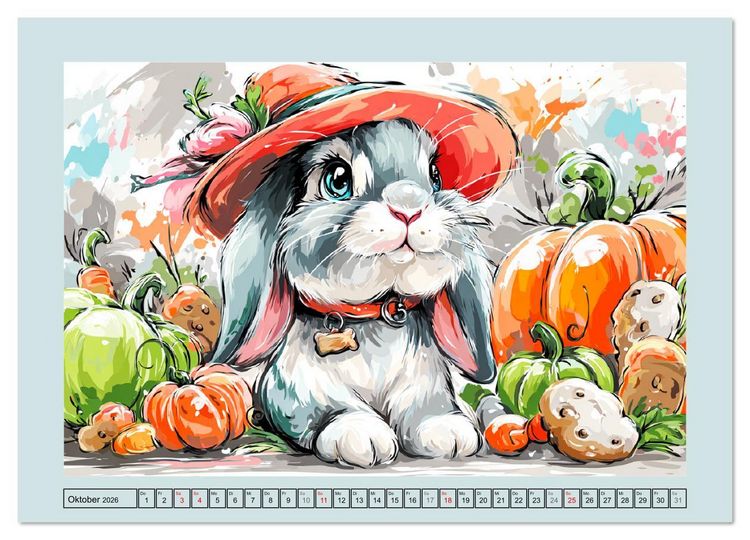 Produktbild: Kaninchen im Gl&uuml;ck. Entz&uuml;ckende Cartoons von s&uuml;&szlig;en Hasen (Wandkalender 2026 DIN A4 quer), CALVENDO Monatskalender