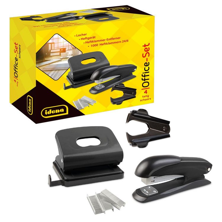 Produktbild: Idena Office Set Locher & Heftger&auml;t schwarz 4 Teile