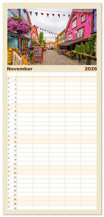 Produktbild: Familienplaner 2026 - Vom Nordkap zum S&uuml;dkap mit 5 Spalten (Wandkalender, 21 x 45 cm) CALVENDO