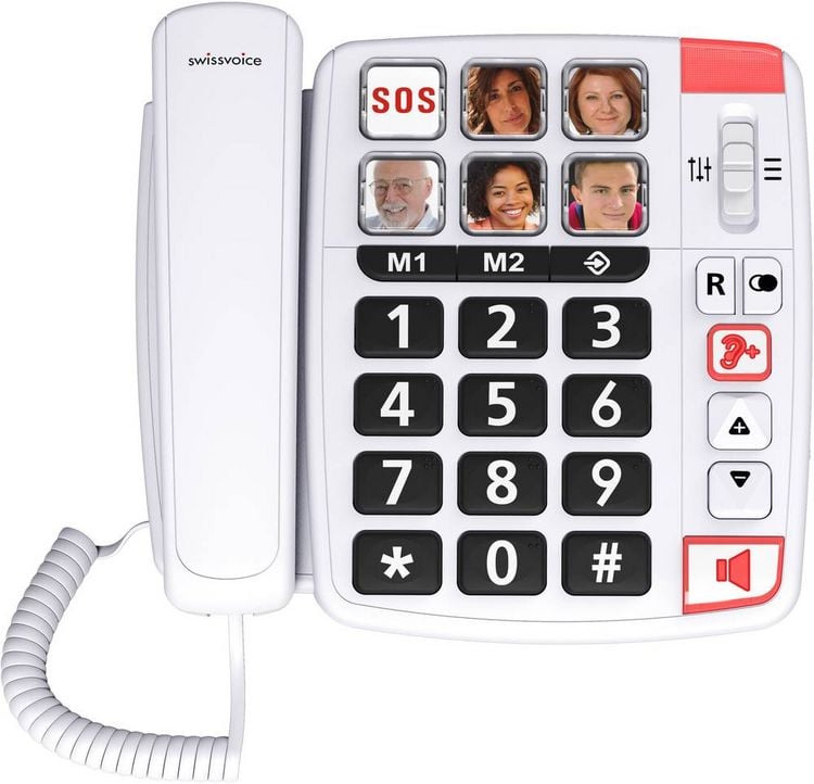 Produktbild: SwissVoice Xtra 1110 Schnurgebundenes Seniorentelefon Foto-Tasten, Freisprechen, inkl. Notrufsender, Wahlwiederholung Wei&szlig;