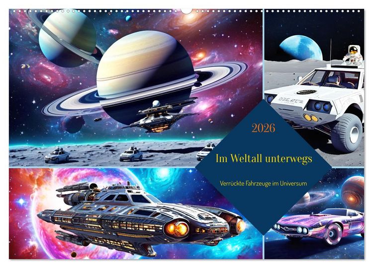 Produktbild: Im Weltall unterwegs - Verr&uuml;ckte Fahrzeuge im Universum (Wandkalender 2026 DIN A2 quer), CALVENDO Monatskalender