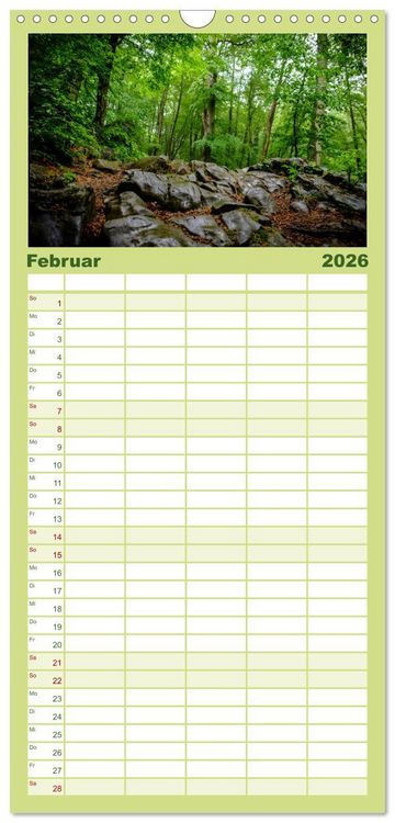 Produktbild: Familienplaner 2026 - Wege des einfachen Gl&uuml;cks - Spazierg&auml;nge im Wald mit 5 Spalten (Wandkalender, 21 x 45 cm) CALVENDO