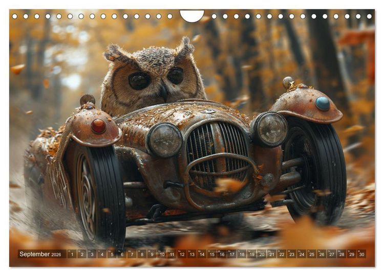 Produktbild: Tierische Rennfahrer - Mit Tieren im Oldtimer durch das Jahr (Wandkalender 2026 DIN A4 quer), CALVENDO Monatskalender