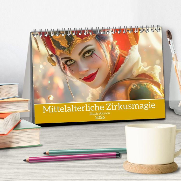 Produktbild: Mittelalterliche Zirkusmagie - Illustrationen (Tischkalender 2026 DIN A5 quer), CALVENDO Monatskalender