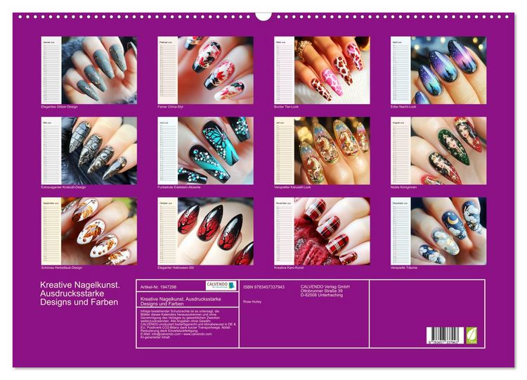 Produktbild: Kreative Nagelkunst. Ausdrucksstarke Designs und Farben (Wandkalender 2026 DIN A2 quer), CALVENDO Monatskalender