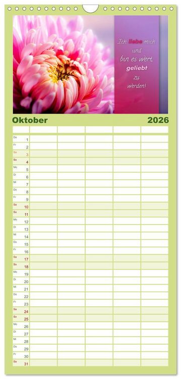 Produktbild: Familienplaner 2026 - YouFeelGood - Positive Impulse f&uuml;r mehr Selbstbewusstsein und Selbstvertrauen mit 5 Spalten (Wandkalender, 21 x 45 cm) CALVENDO